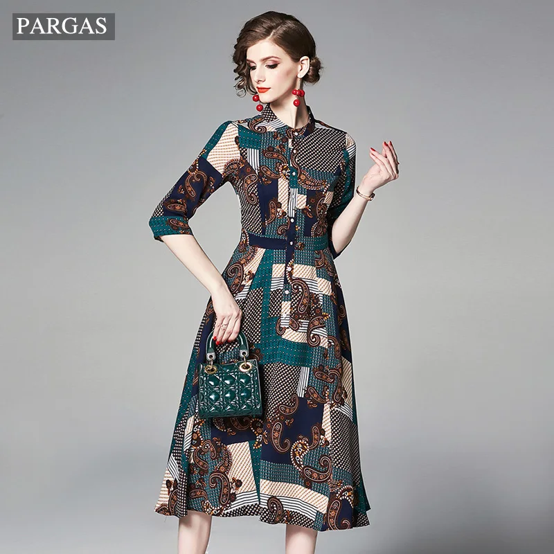 

Dresses S-3XL 2019 Women High Quality Vintage Luxury Designer formal occasion Women Dress Vestidos Mujer Robe Femme