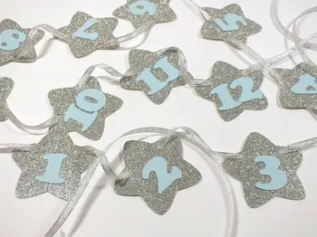 

1-12 months Silver and Blue twinkle little star baby shower First Birthday party garlands banners buntings kids photo props