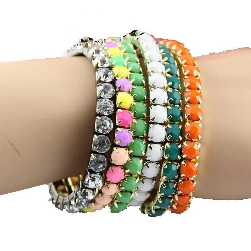 

CirGen,6 Small/set Boho Multilayer Inlay Colorful Resin Beaded Chain Elastic Cuff Bracelet Bangle Set Women Jewelry Item A92