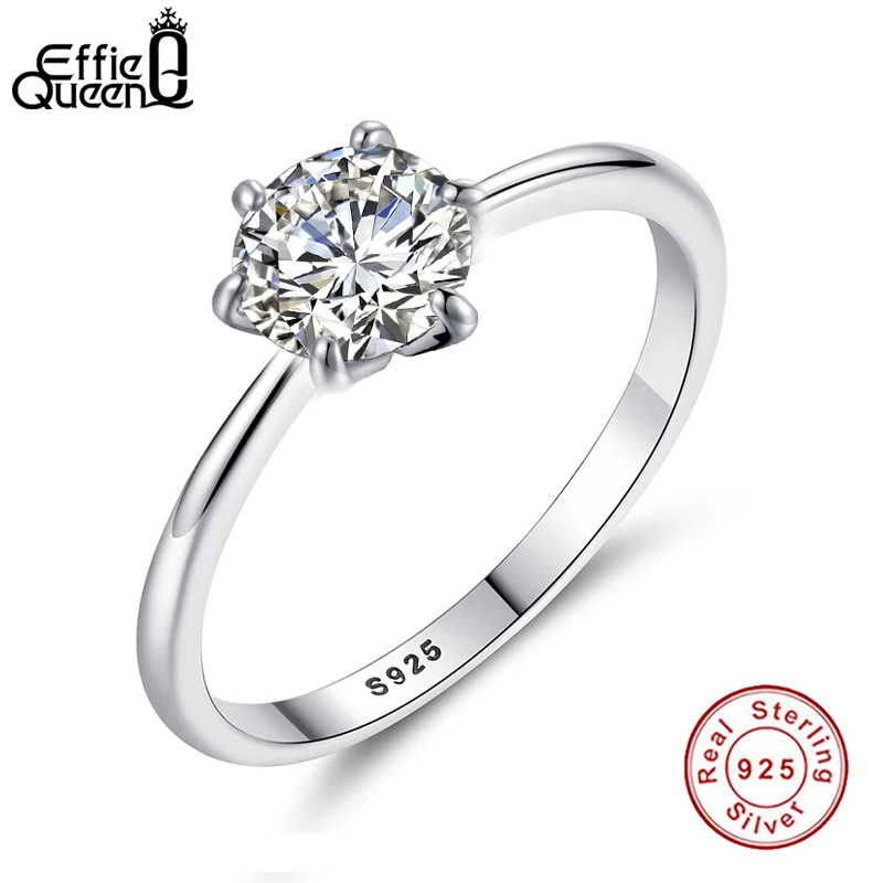 

Effie Queen 100% 925 Sterling Silver Rings For Women With Round AAA Cubic Zircon Wedding Band Silver Ring Jewelry Anillos BR116
