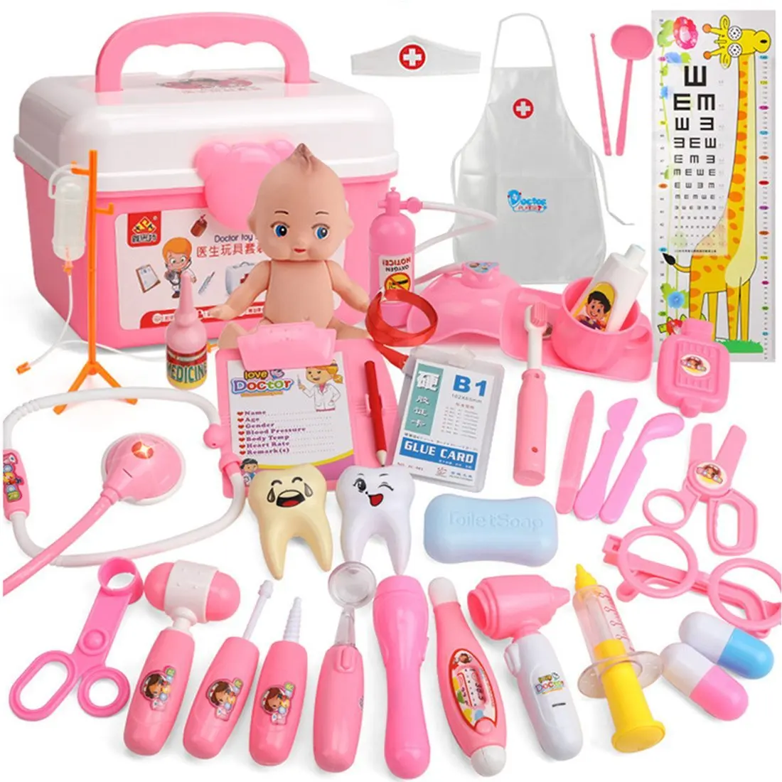 

Kids Toys Doctor Set Baby Suitcases Medical kit Cosplay Dentist Nurse Simulation Medicine Box with Doll Costume Stethoscope Gift