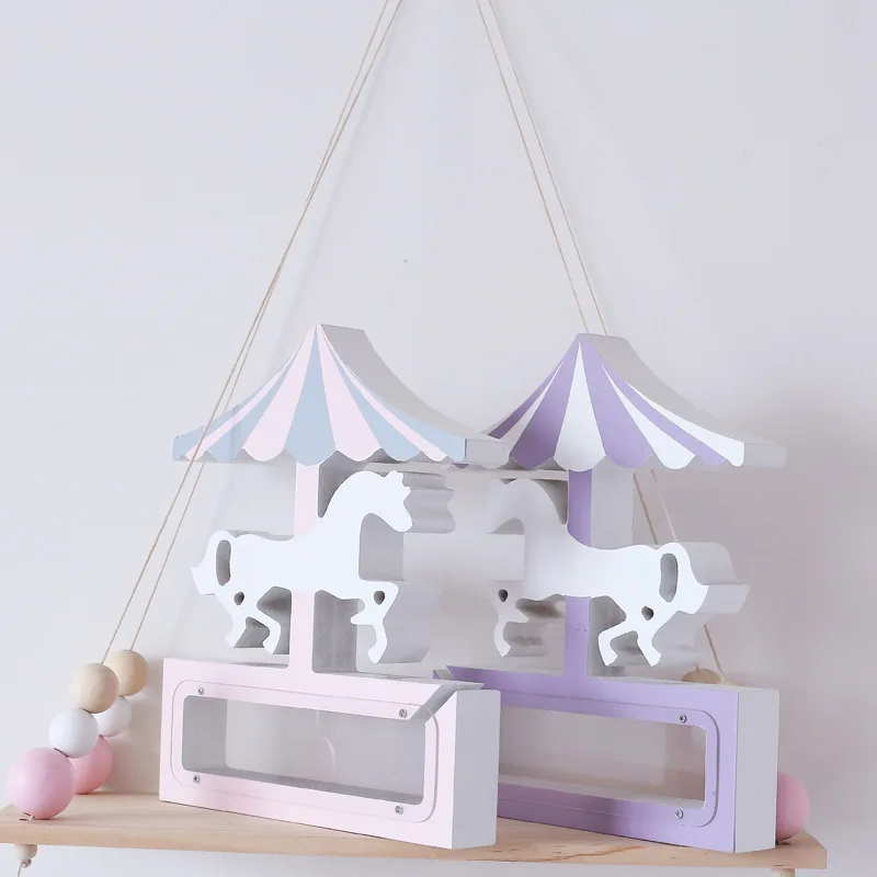 Baby Wooden Animal Cute Horse Piggy Bank Toy Saving Coin Money Banking Toys Box Kids Great Gift