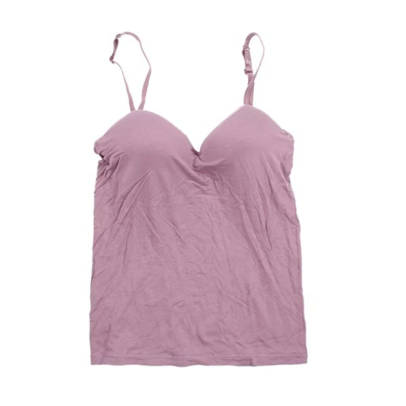 Женская сексуальная одежда для сна, летние женские беспроводные бюстгальтеры, бесшовный бюстгальтер с подушечками, одноцветные майки - Цвет: Фиолетовый