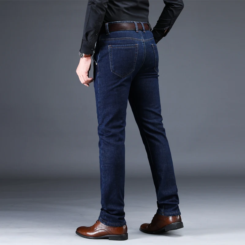 EVES Classic Fleece Business Black Jeans For Men Slim Fit Autumn Winter Spring Trousers Male Casual Thick Warm Denim Homme Pants