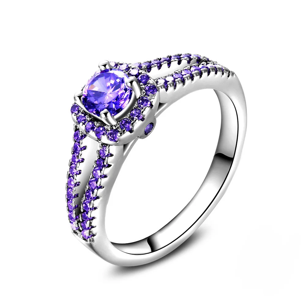 2021 Pruple Crystal Opal Ring Cut Purple Cz Crystal Fidanzamento Plata Color Rings Gioielli Per Le Donne Wedding Uomo Anillos Mujer