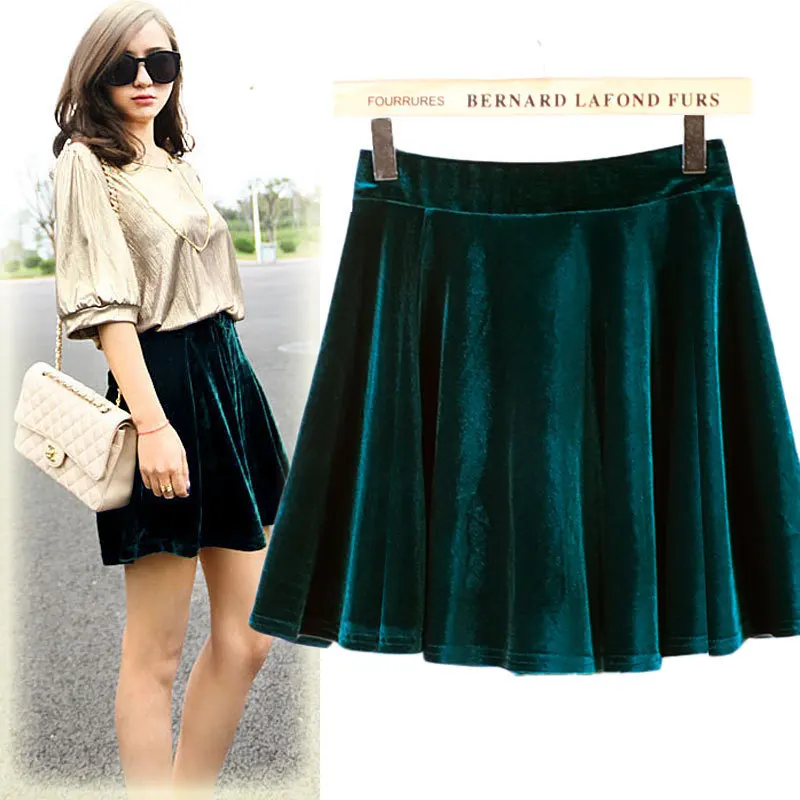 

New Velvet Large Size Half-length Skirt Big Swing Skirt Pleated Sun Korean Velvet Skirt
