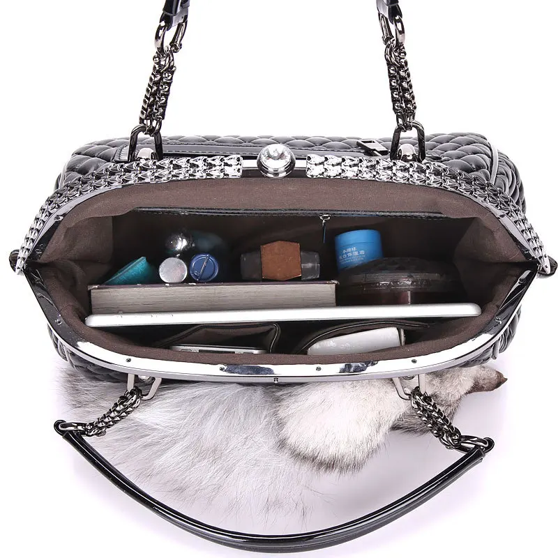 Mododiino стеганая Роскошная дамская сумка дизайнерская сумка на цепочке сумки из искусственного меха лисы сумки на плечо высокое качество сумка-мессенджер DNV0720