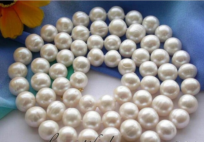 

FREE shipping> >>>z3096 32inch 12mm white round freshwater pearl necklace 14KGP 6.07