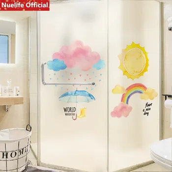 

Color rainbow rain pattern electrostatic frosted glass film kids room kindergarten living room bedroom bathroom pvc door film