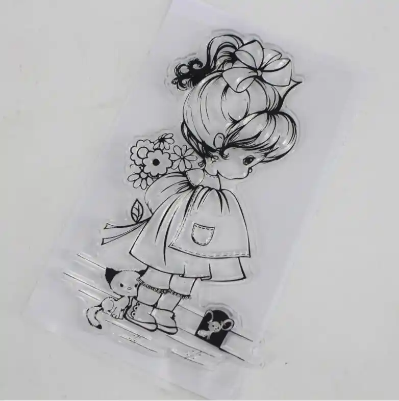 Wuliuen Cat in The Garden DIY Silicone Clear Stamp Cling Seal Scrapbook Embossing Album Decor Clear Stamp Transparent