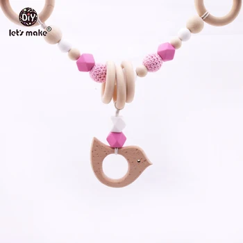 

Let's make Baby Toys Waldorf Baby Wooden Teether Toys Chewable Wood Beads Teething Wooden Ring Stroller Toy Food Grade Rattles