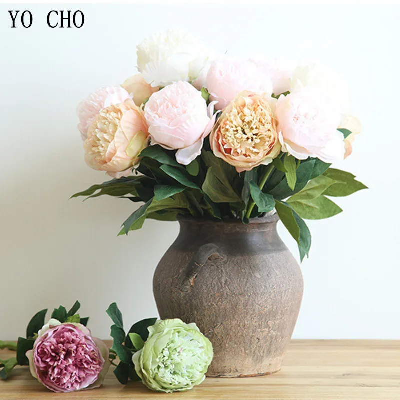 YO CHO 2pcs Artificial Flowers Silk Peony Flower Bouquet For Wedding Home Garden Balcony Decoration DIY High Quality Fake Flower YO CHO 2pcs Artificial Flowers Silk Peony Flower Bouquet For Wedding Home Garden Balcony Decoration DIY High Quality Fake Flower