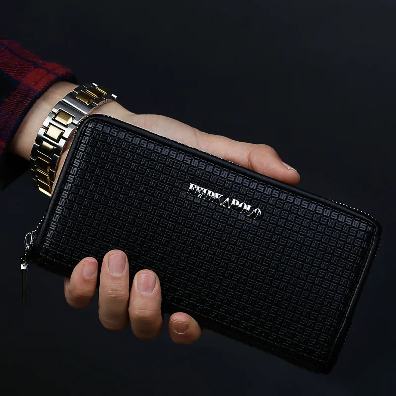

NEW HIGH QUALITY Embossing PU Leather Men Wallets Plaid Long Coin Purse card holder wallet men wallet zipper coin pocket brand