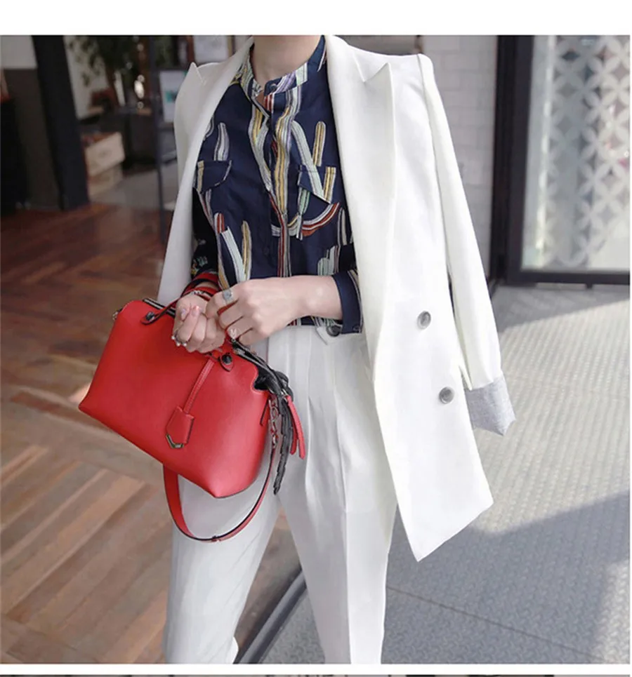 Two Pieces Set DoubleWomen Long Sleeve Business Suits Outfits  Breasted Solid Blazer Jacket  Zipper Pant OL Suit