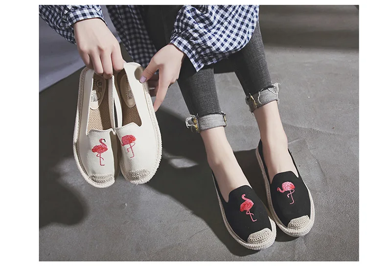 Kalupao 2018 Girls Shoe Embroidery Embroidery  Flamingo Canvas Shoes Summer Flat Asakuchi Fisherman Shoes Breathable Casual Shoe (1)