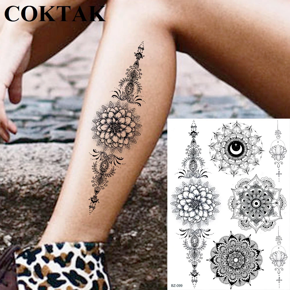 Mandala Flower Bracelet India Moon Tattoos Temporary Women Body Henna Arm Tattoo Stickers Sexy Black Custom Fake Tatoo Wedding Temporary Tattoos Aliexpress