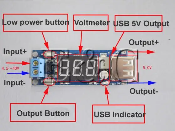 2A USB зарядное устройство DC-DC понижающий преобразователь постоянного тока 4,5-40 В до 5 В автомобильный источник питания трансформатор регулятор напряжения с светодиодный вольтметр