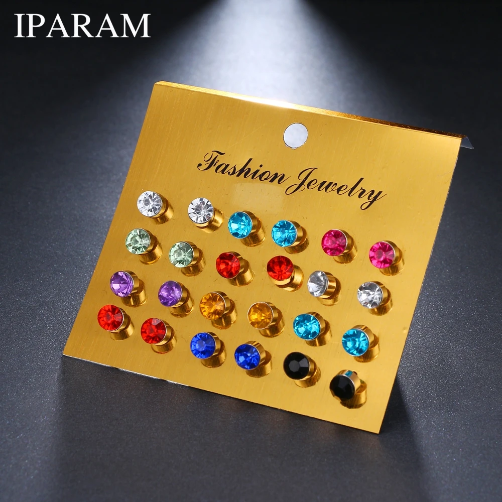 

12 pairs/set Colorful Crystal Stud Earrings Set For Women Jewelry Rhinestones Piercing Earrings kit Pack lots Bijouteria brincos