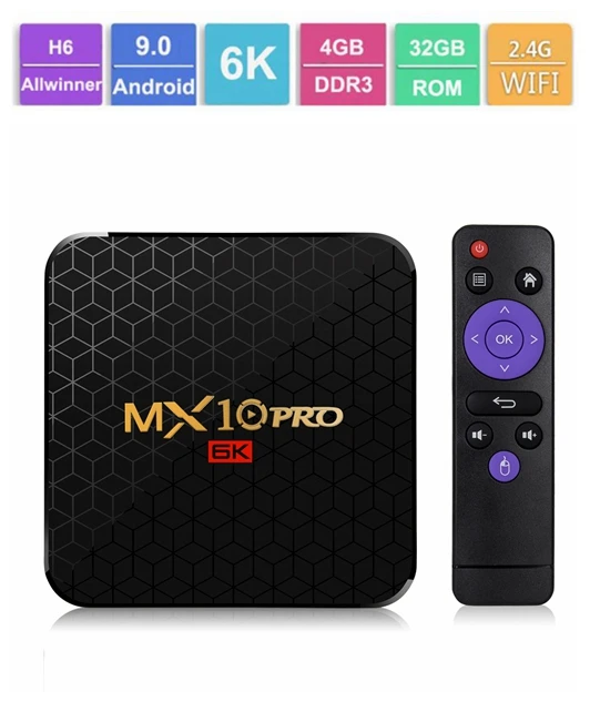 6K tv Box MX10 Pro Android 9,0 Allwinner H6 Четырехъядерный 4 ГБ 32 ГБ 64 Гб 2,4G WiFi USB3.0 Поддержка 6K* 4K H.265 Смарт медиаплеер