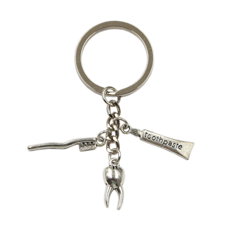 

Dropshipping Tooth Toothpaste Toothbrush Keychain Fashion Key Ring DIY Metal Holder Chain Jewelry For Gift