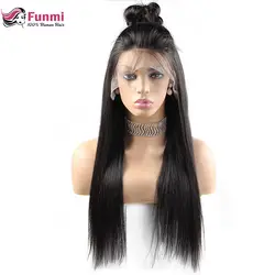 Фунми Glueless Синтетические волосы на кружеве человеческих волос парики для черный Для женщин предварительно сорвал бразильский прямая