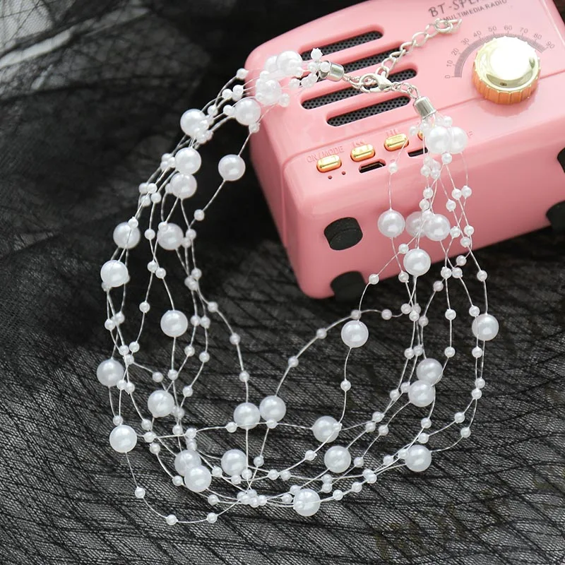 

Korean Style 2019 Fashion Cute Female White Pearl Choker Layered Necklaces Women Trendy Ladies Statement Necklace Party Jewelry