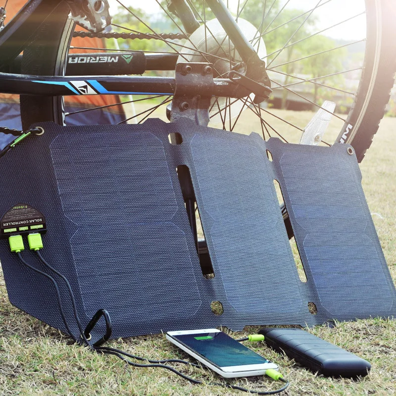 

21W 5V Solar Panel Solar Cells Dual USB Solar Charger power bank Phone Charging for Sony iPhone 4 5 6 6s 7 8 X Plus iPad