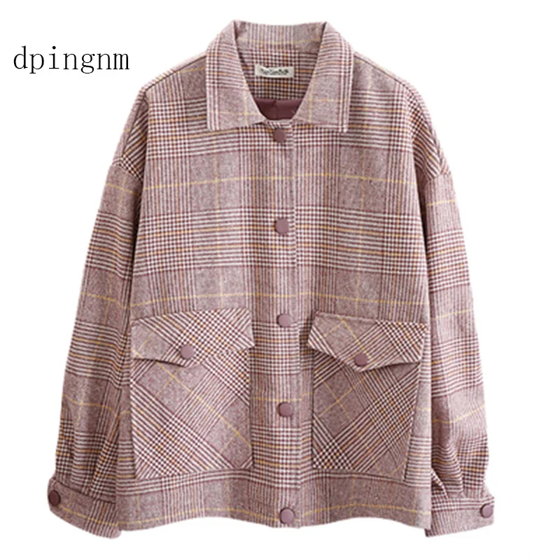 

Fashion Za Vintage Women Patchwork Plaid Tweed Jacket single Breasted Pocket Long Sleeve Female Coat Casaco Femme