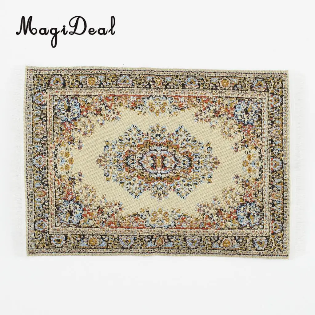 MagiDeal Beige 1/12 Scale Woven Rug Floor Carpet Dolls House Miniatures Furniture Toys for Dollhouse Floor Silk Coverings Gifts
