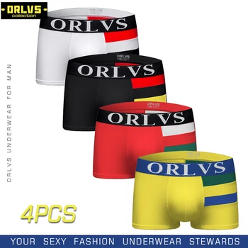 

ORLVS 4PC/LOT Men Underwear Brand Boxer Shorts Underpants Cotton Male Panties Breathable Comfortable Boxer Sexy Soft Gay Pants