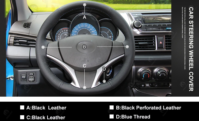 for-Toyota Vios 2014 2015 2016 Black Artificial Leather Auto Steering Wheel Cover