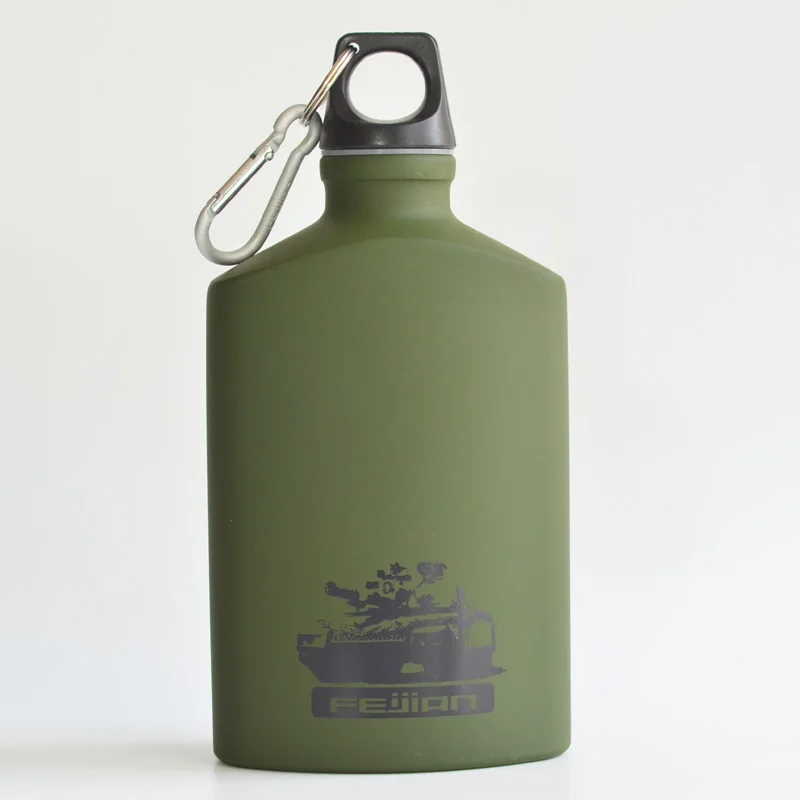 500 мл Спорт на открытом воздухе бутылка для воды алюминиевый овальный дорожный спортивный чайник студенческие металлические бутылки для питья дизайн - Цвет: Армейский зеленый