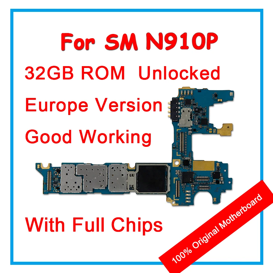 

100% Original Motherboard For Samsung Note 4 N910P 32GB Unlocked EU Version Mainboard Android OS Logic Board With Chips Replace