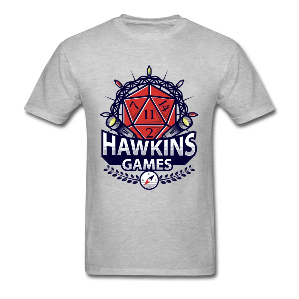 Casual Hawkins Games Crewneck Top T-shirts NEW YEAR DAY Tops Shirts Short Sleeve for Adult 2018 100% Cotton Fabric Party T Shirt Hawkins Games grey