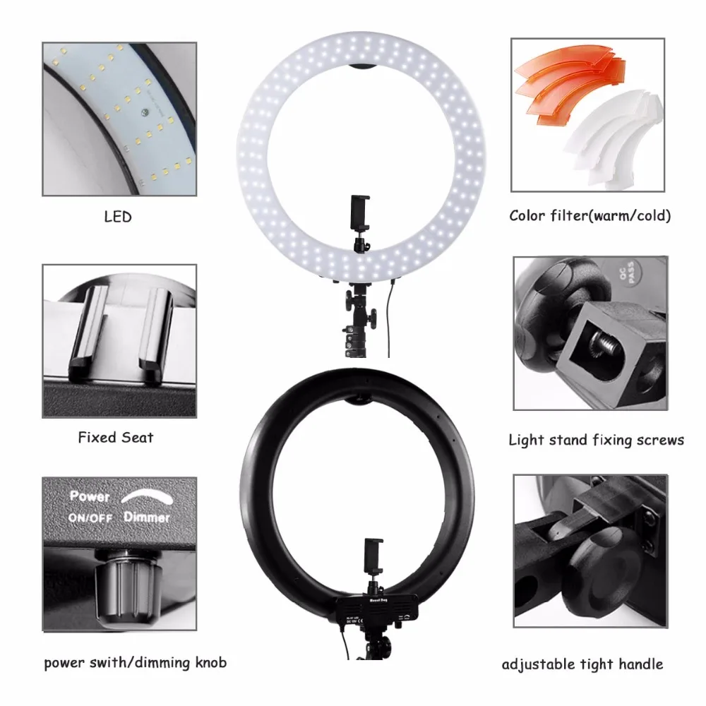  LED video Ring Light MountDog 18 inch Selfie 3200k-5600k With Tripod For Studio Ring Lamps Photogra - 33011375844