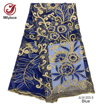 

Fashionable lace fabric african tulle high quality with stones embroidery beads lace nigerian french lace fabric JLW-203