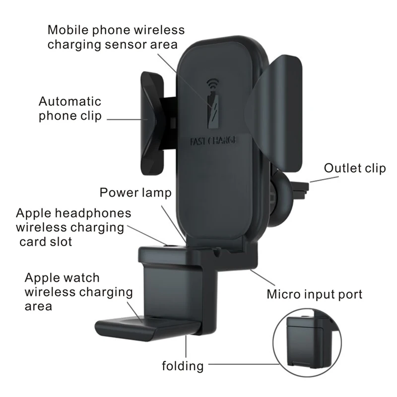 3 в 1 автомобиль Быстрая Беспроводной Зарядное устройство для iPhone Xs Max 10 W автомобиля зарядки для Apple Watch 1/2/3/4 Для Airpods для samsung Galaxy
