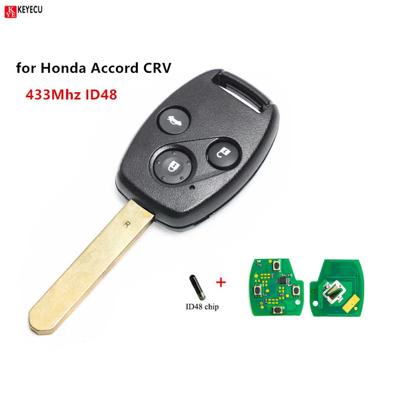 KEYECU 3 Button Keyless Entry Remote Car Key Fob 433Mhz ID48 Chip for