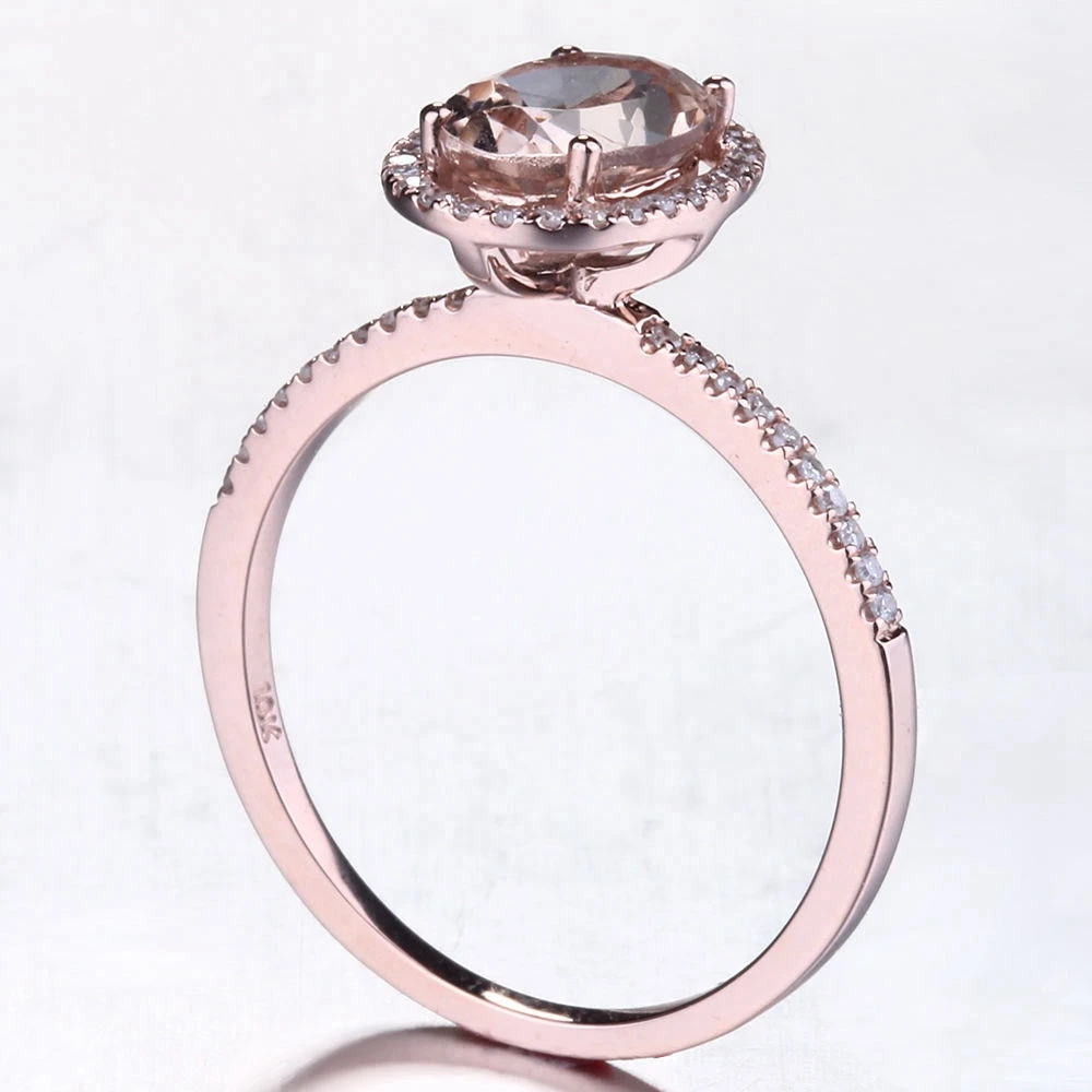 Овальный 6X8MM 1.2ct морганит натуральные бриллианты Твердые 10K розовое золото