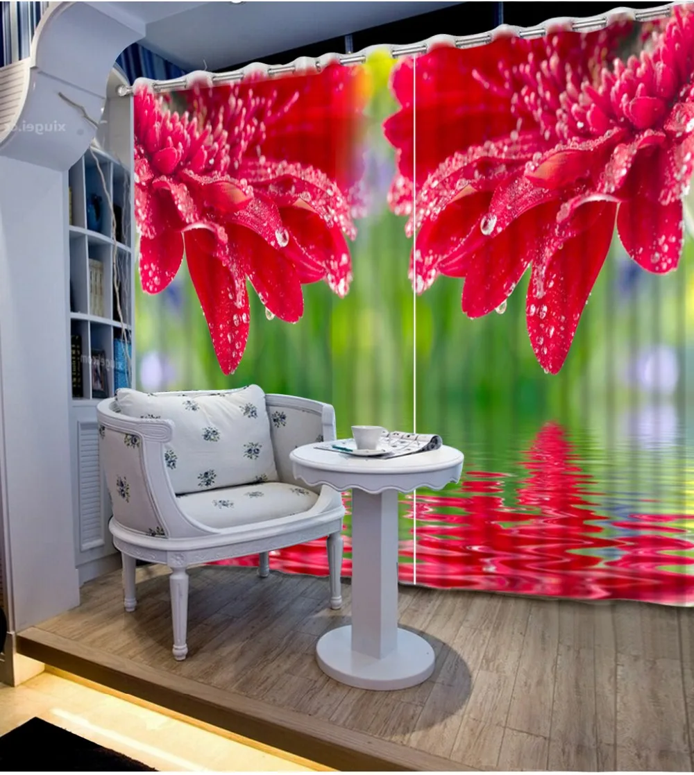 

Fashion home decor red rose flower Home Decor Living Room Natural Art curtains for living room