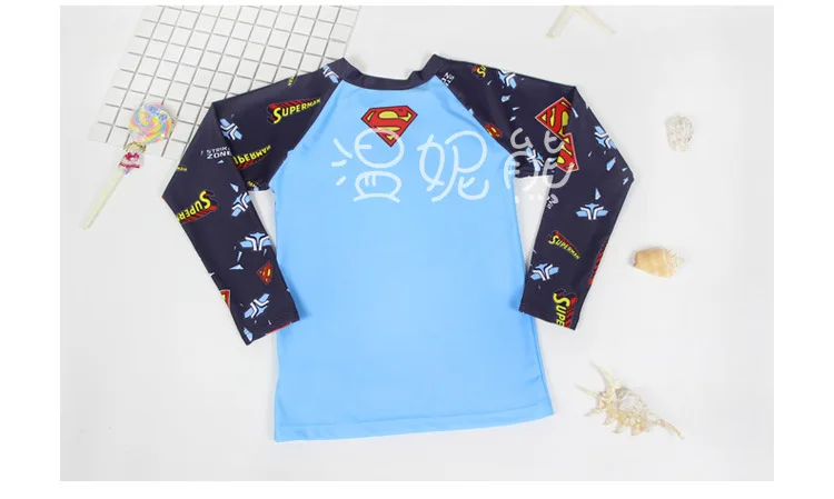 Rashguard/детский купальный костюм для маленьких мальчиков; Новинка; милые брюки с длинными рукавами и рисунком Супермена; полиэстер; животное