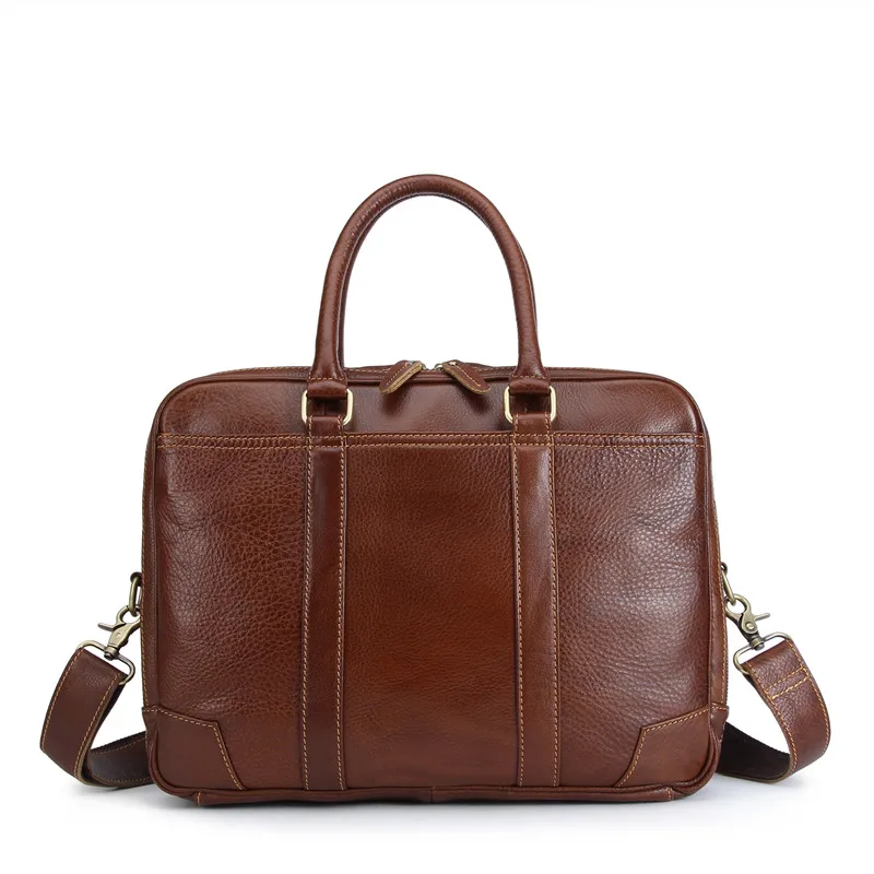 

Nesitu Brown Genuine Leather 14'' Laptop Men Briefcase Male Portfolio Handbag Office Business Man Shoulder Messenger Bag M1013