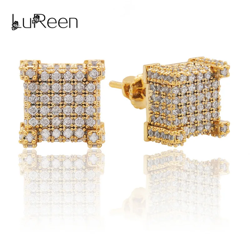LuReen микро паве циркония квадратные серьги-гвоздики для мужчин золото; серебро; Сережки для женщин ювелирные изделия