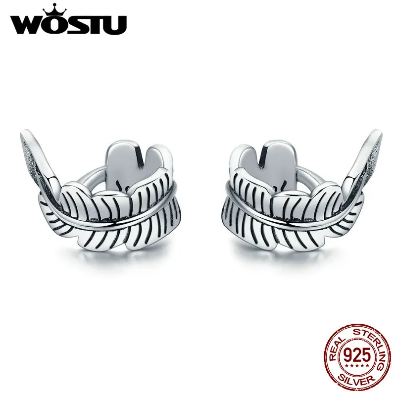 

WOSTU 100% 925 Sterling Silver Retro Leaves Clip Earrings For Women Authentic Original Brand Fine Silver Jewelry Gift CQE405