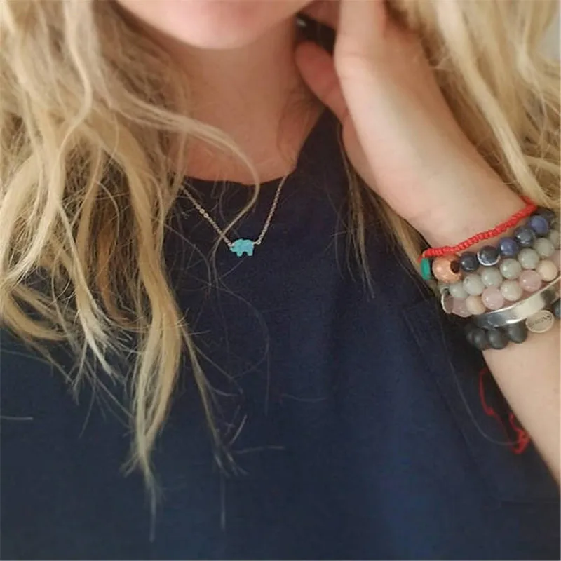 

Ahmed New Charm Opal Elephant Pendant Chain Necklaces Fashion Statement 2018 Women Necklaces Collier Jewelry Gifts