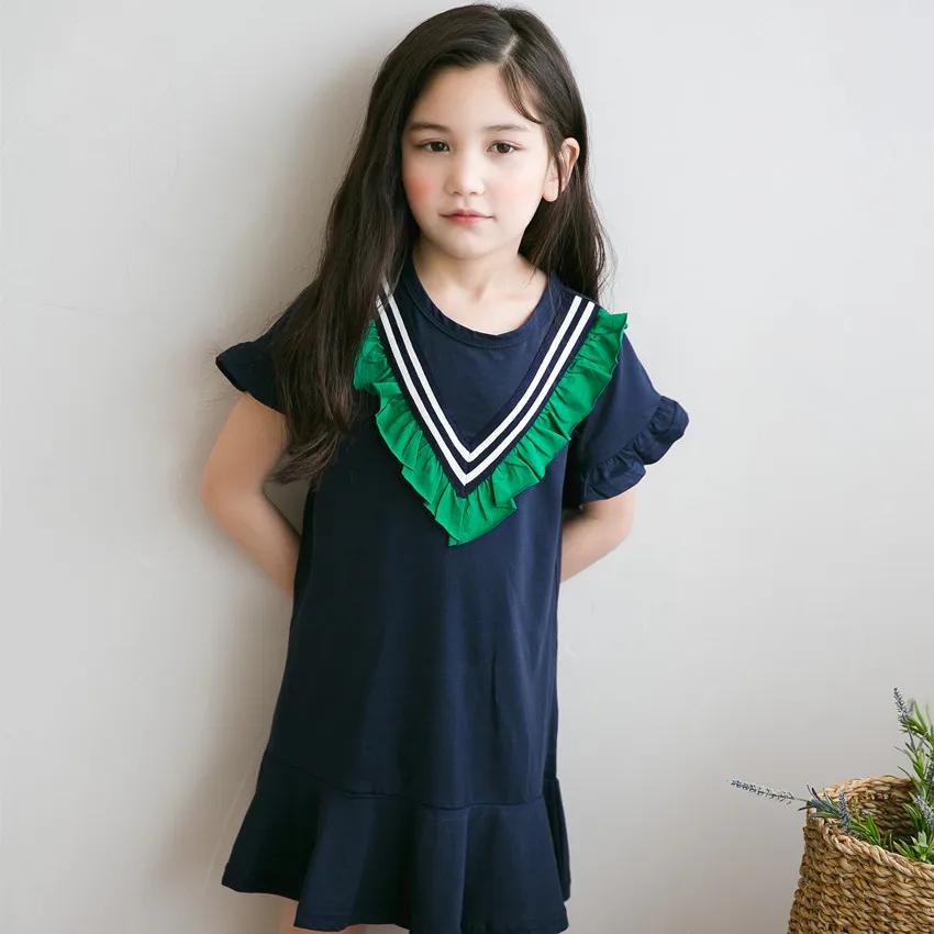

2019 Summer Brand Kids Dress Striped Girls Leisure Dress Children Preppy Dress Baby Princess Dress Teenage Toddler Clothes,#5017