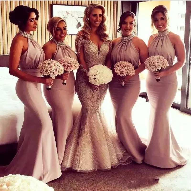 

Gorgeous Bridal Gown Beige Mermaid Wedding Dress Long Sleeves Bridal Gowns Mariage Vestido De Noiva Wedding Dresses With Beads