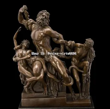 

West Art Deco Sculpture The Laocoon and His Sons Nude Man Snake Bronze Statue