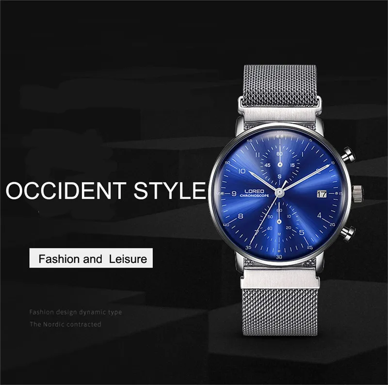 LOREO люксовый бренд кварцевые мужские стальные часы водонепроницаемые светящиеся часы календарь сапфировое стекло часы дропшиппинг