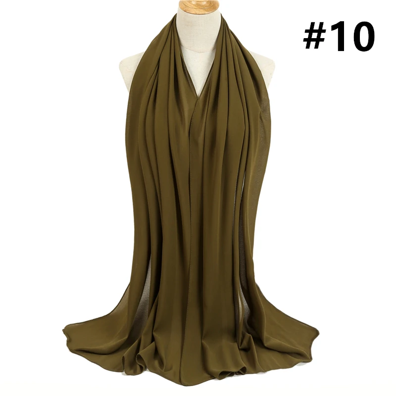 Женский шарф, шифоновый шарф, Шелковый Хиджаб, одноцветные шали и повязки на голову, мусульманский хиджаб, шарфы, шейный платок